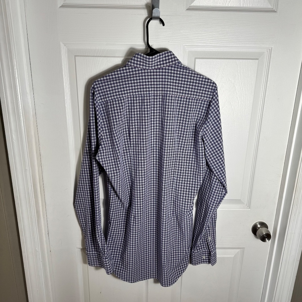 Mizzen & Main Button Down Shirt Size Medium Tall Purple Plaid Performance Office - Picture 8 of 9